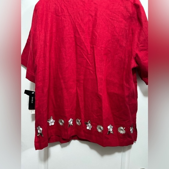 Sag Harbor red linen blend top Women’s Plus Size 1X Red Embroidered Floral NWT - Picture 15 of 15